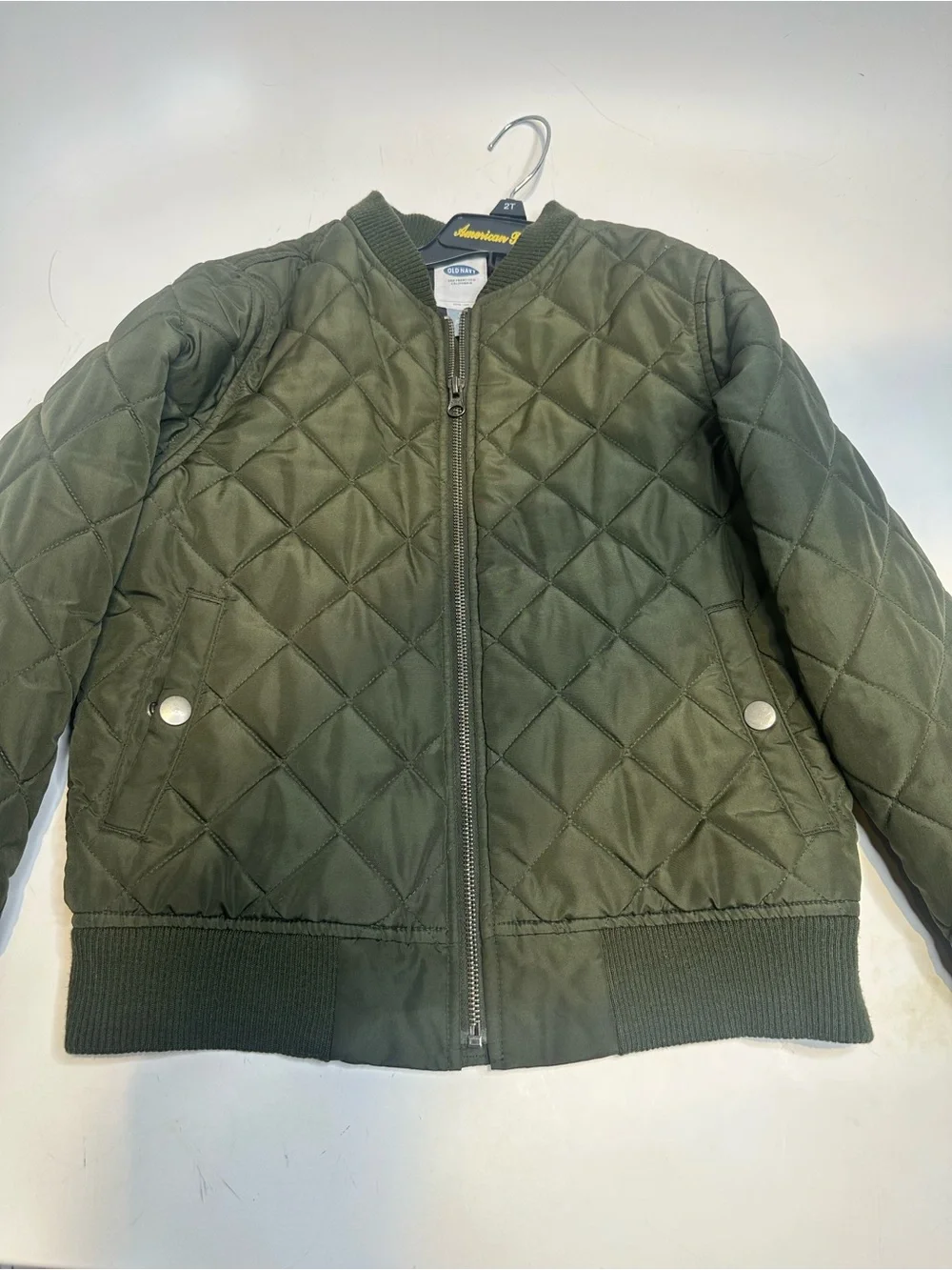 Old Navy Quilted Olive Green Kids Bomber Jacket